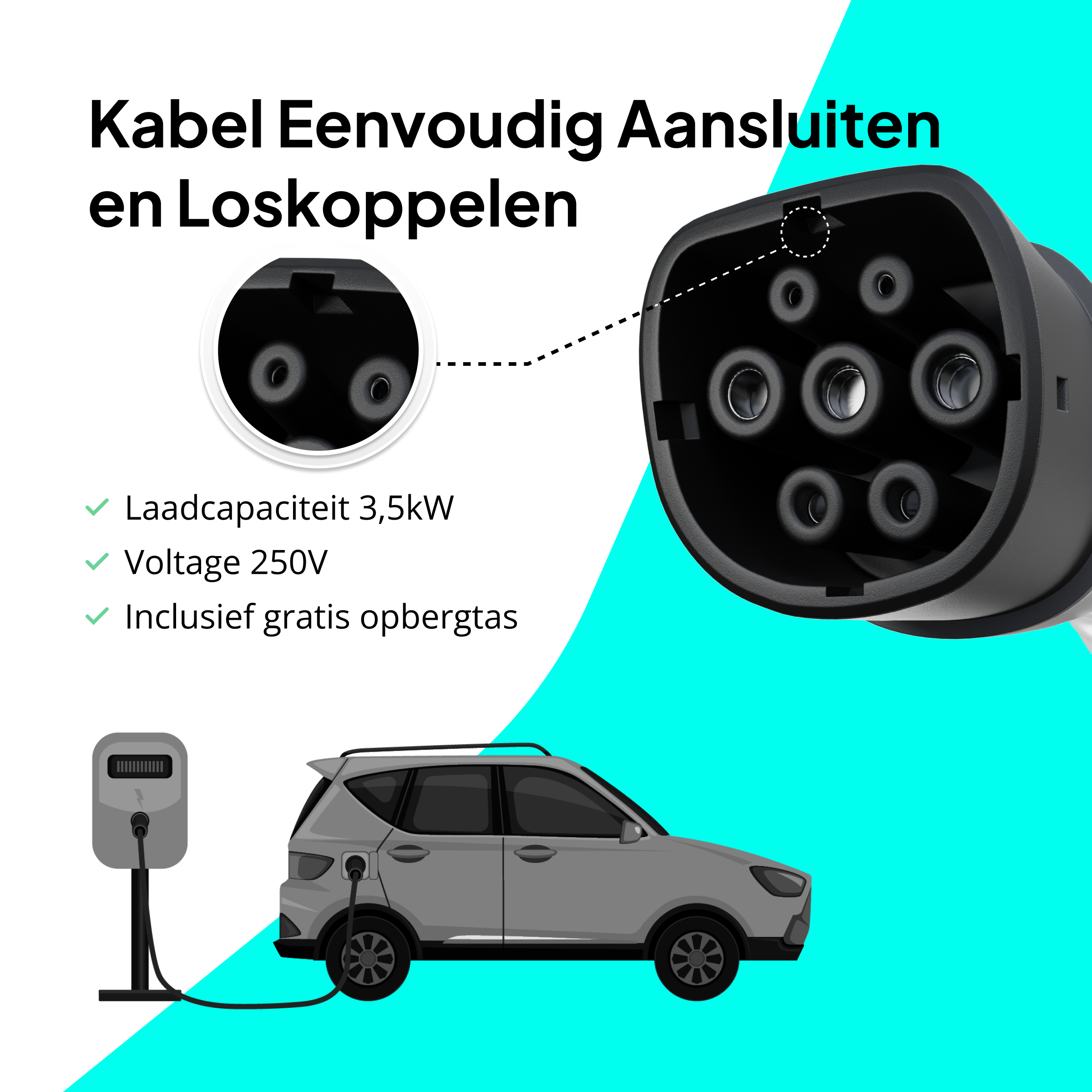 Cleanlink® Laadkabel type 2 | Mennekes | Incl. Luxe draagtas | 5 Meter | 16A Fase-1 | 3,5kW Elektrische auto