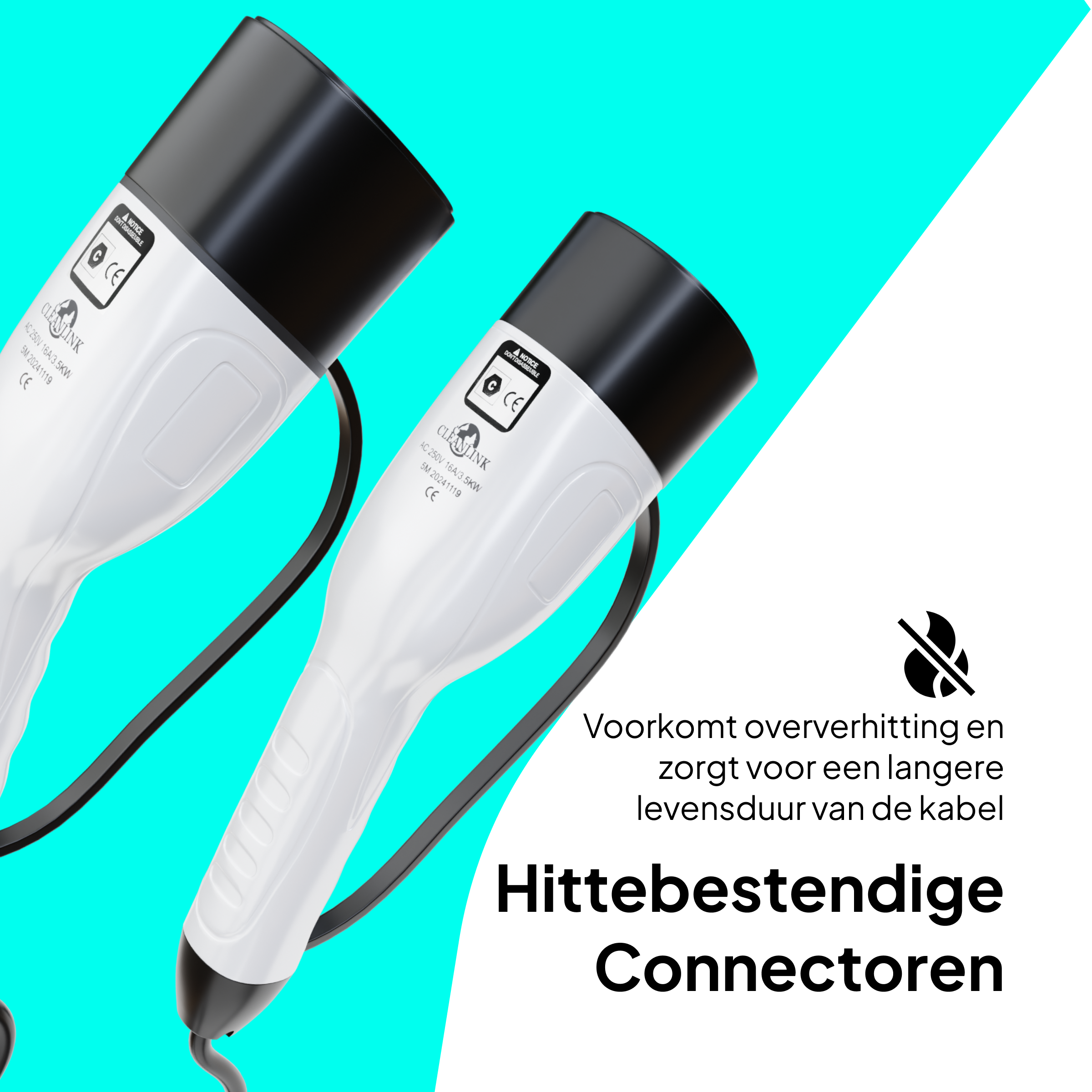 Cleanlink® Laadkabel type 2 | Mennekes | Incl. Luxe draagtas | 5 Meter | 16A Fase-1 | 3,5kW Elektrische auto