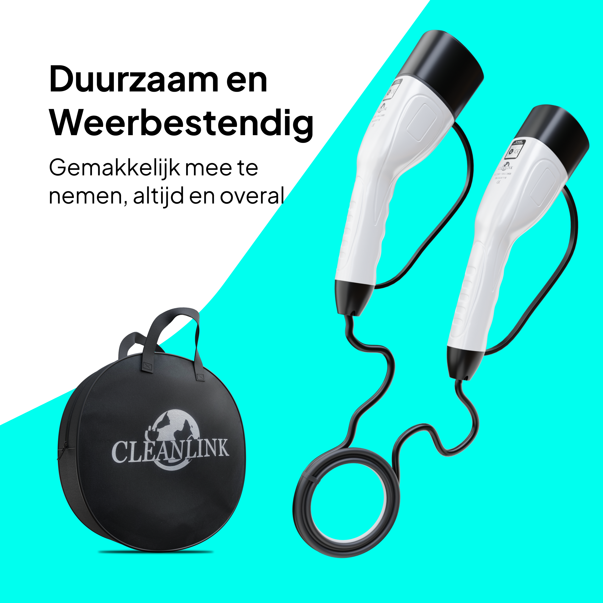 Cleanlink® Laadkabel type 2 | Mennekes | Incl. Luxe draagtas | 5 Meter | 16A Fase-1 | 3,5kW Elektrische auto