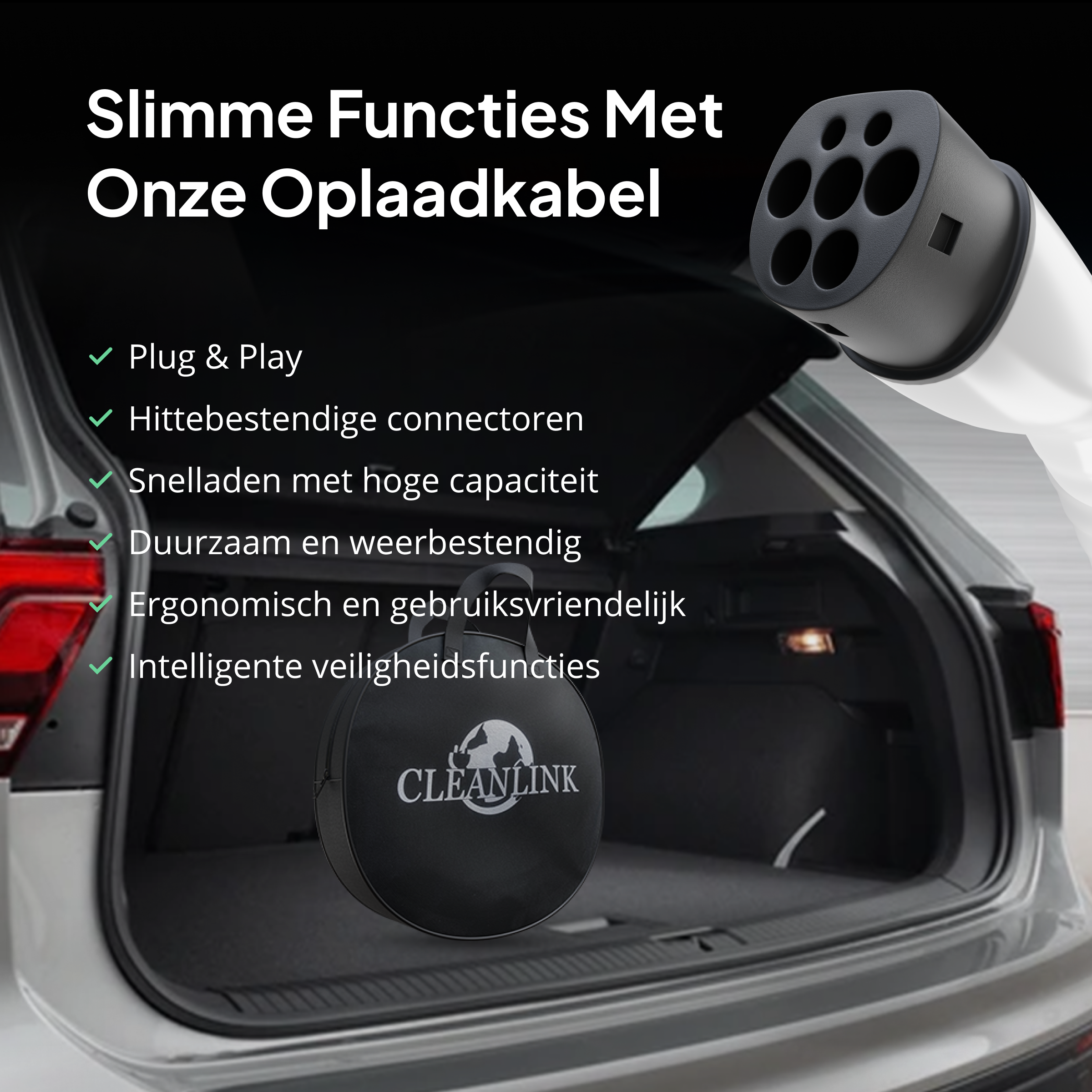 Cleanlink® Laadkabel type 2 | Mennekes | Incl. Luxe draagtas | 5 Meter | 16A Fase-1 | 3,5kW Elektrische auto